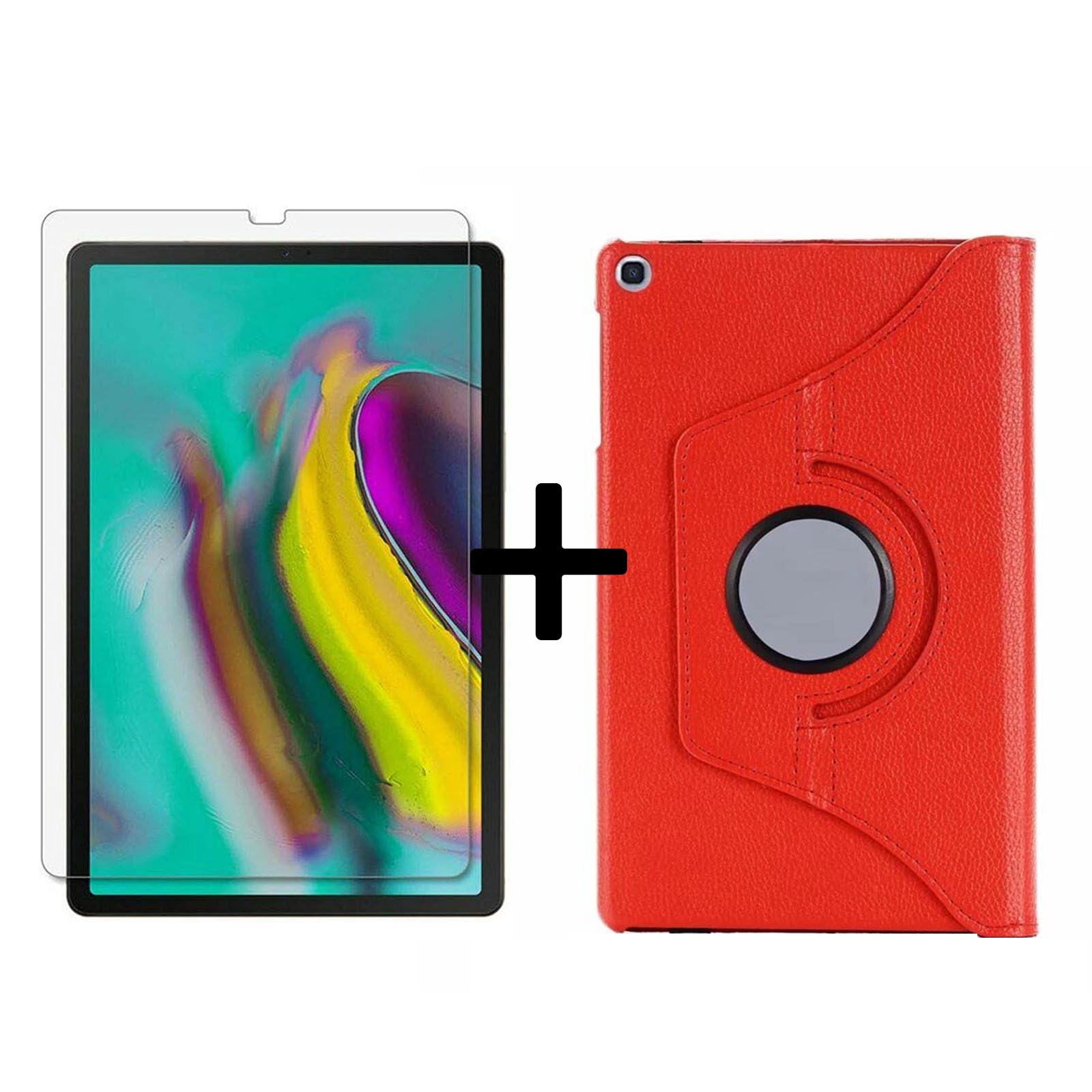 LOBWERK 2in1 Set (Schutzhülle + 10.5 Schutzglas) Case Kunstleder, Zoll Samsung Galaxy Tab Bookcover SM-T720 SM-T725 S5e für Rot