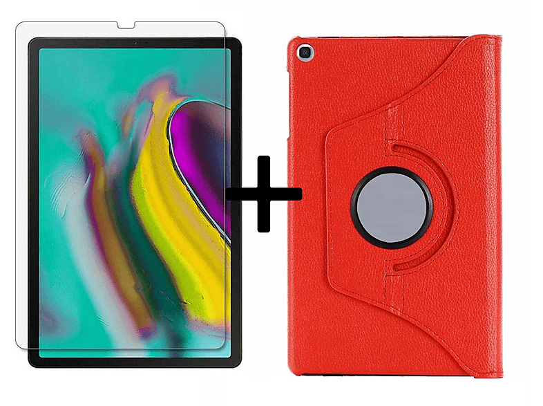 LOBWERK 2in1 Set (Schutzhülle + Schutzglas) Case Bookcover für Samsung Galaxy Tab S5e 10.5 Zoll SM-T720 SM-T725 Kunstleder, Rot