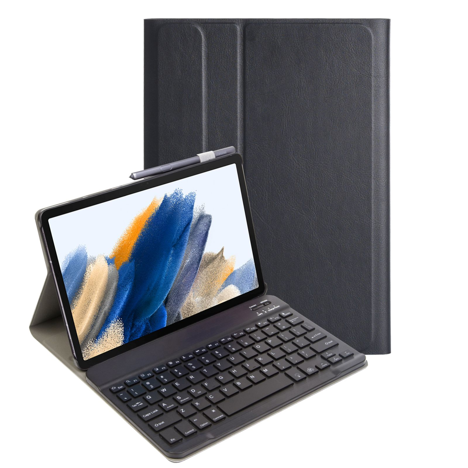 LOBWERK 2in1 Set (Bluetooth für Galaxy Bookcover Cover) A8 Samsung 10.5 Tab Kunststoff, Tastatur Schutzhülle Schwarz X205 X200 