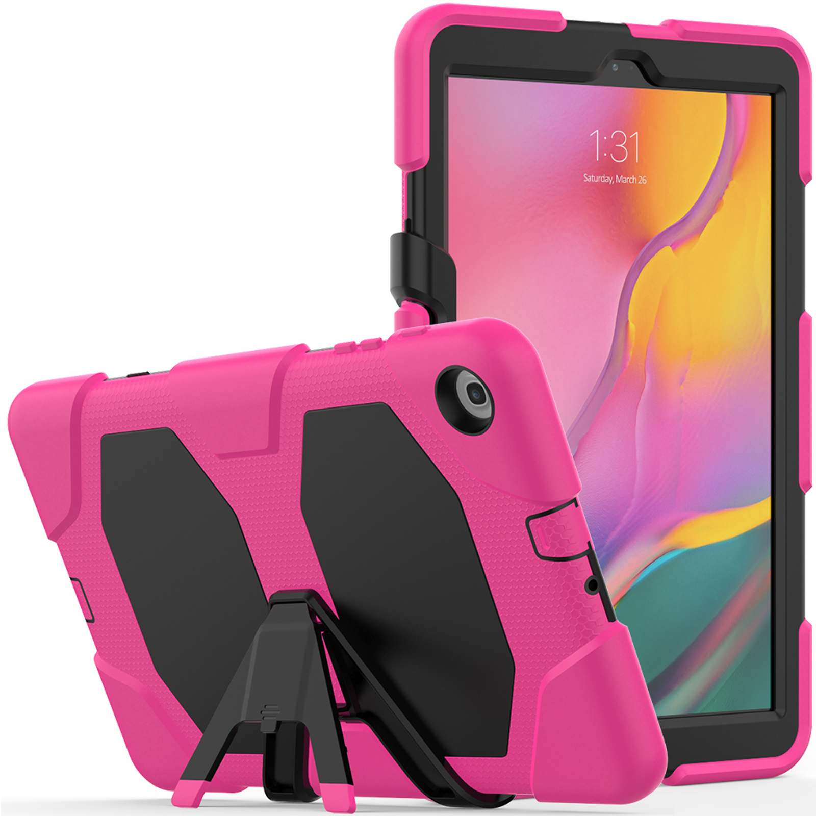 LOBWERK 3in1 Set Standfunktion) für Bookcover Galaxy Kunststoff, SM-T510 Case T515 + A + Folie Samsung Pink Zoll Tab 10.1 (Schutzhülle
