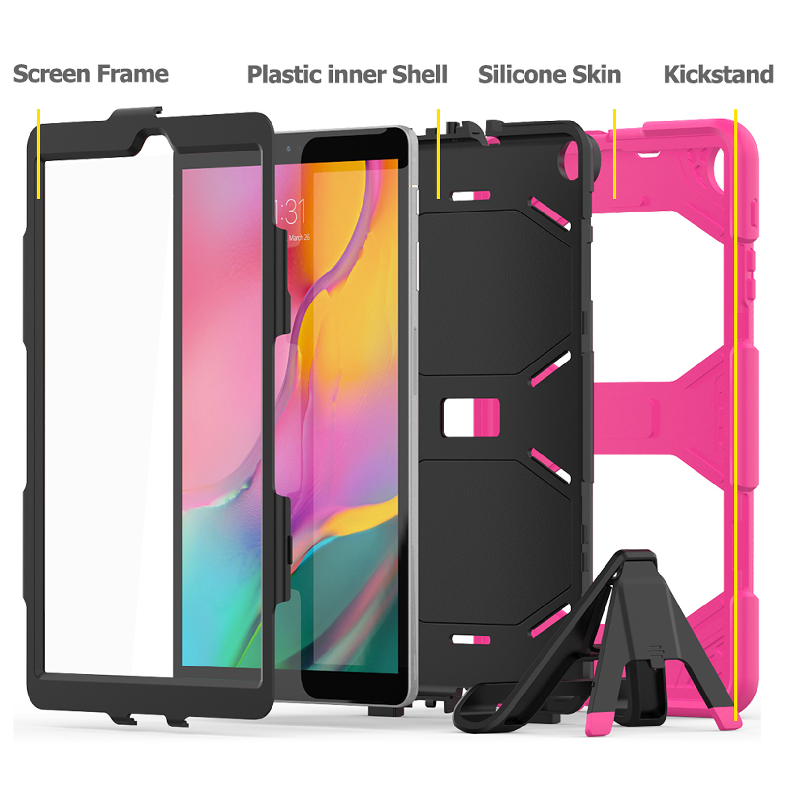(Schutzhülle SM-T510 + A Kunststoff, Zoll Pink Set 3in1 + Folie für Case 10.1 Tab Samsung Bookcover T515 LOBWERK Galaxy Standfunktion)
