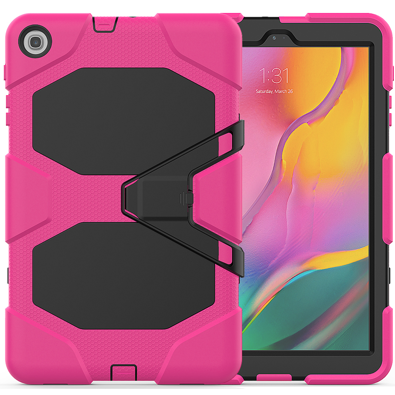 LOBWERK 3in1 Set (Schutzhülle für + Samsung Standfunktion) Bookcover Kunststoff, Galaxy A Case SM-T510 Pink Folie Zoll + Tab 10.1 T515