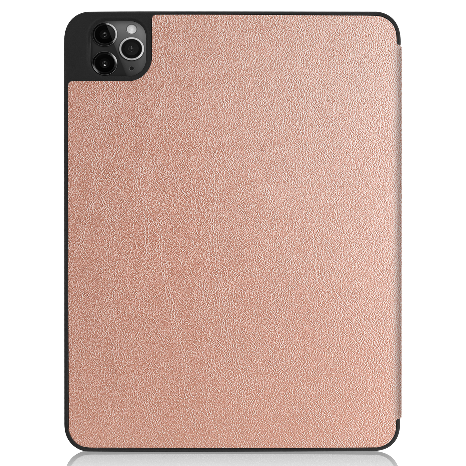 Eine roségoldene Tablet-Hülle wird gezeigt, mit einem Kameraausschnitt.