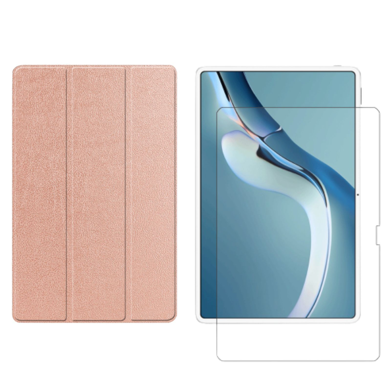 LOBWERK Bookcover + Schutzglas) Set 2in1 für Huawei MatePad bronze Pro Zoll (Schutzhülle 2021 Kunstleder, 12.6 Case