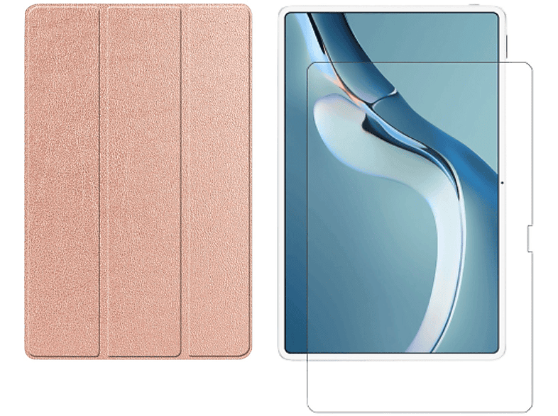 Huawei MatePad 2in1 LOBWERK (Schutzhülle Kunstleder, Schutzglas) Set bronze für Zoll Pro + 2021 Bookcover 12.6 Case