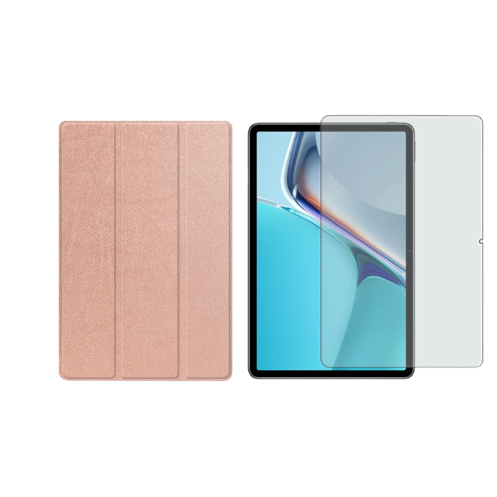 Huawei MatePad 2021 2in1 + Case LOBWERK Set (Schutzhülle 11 Kunstleder, 11 Zoll für bronze Bookcover Schutzglas)