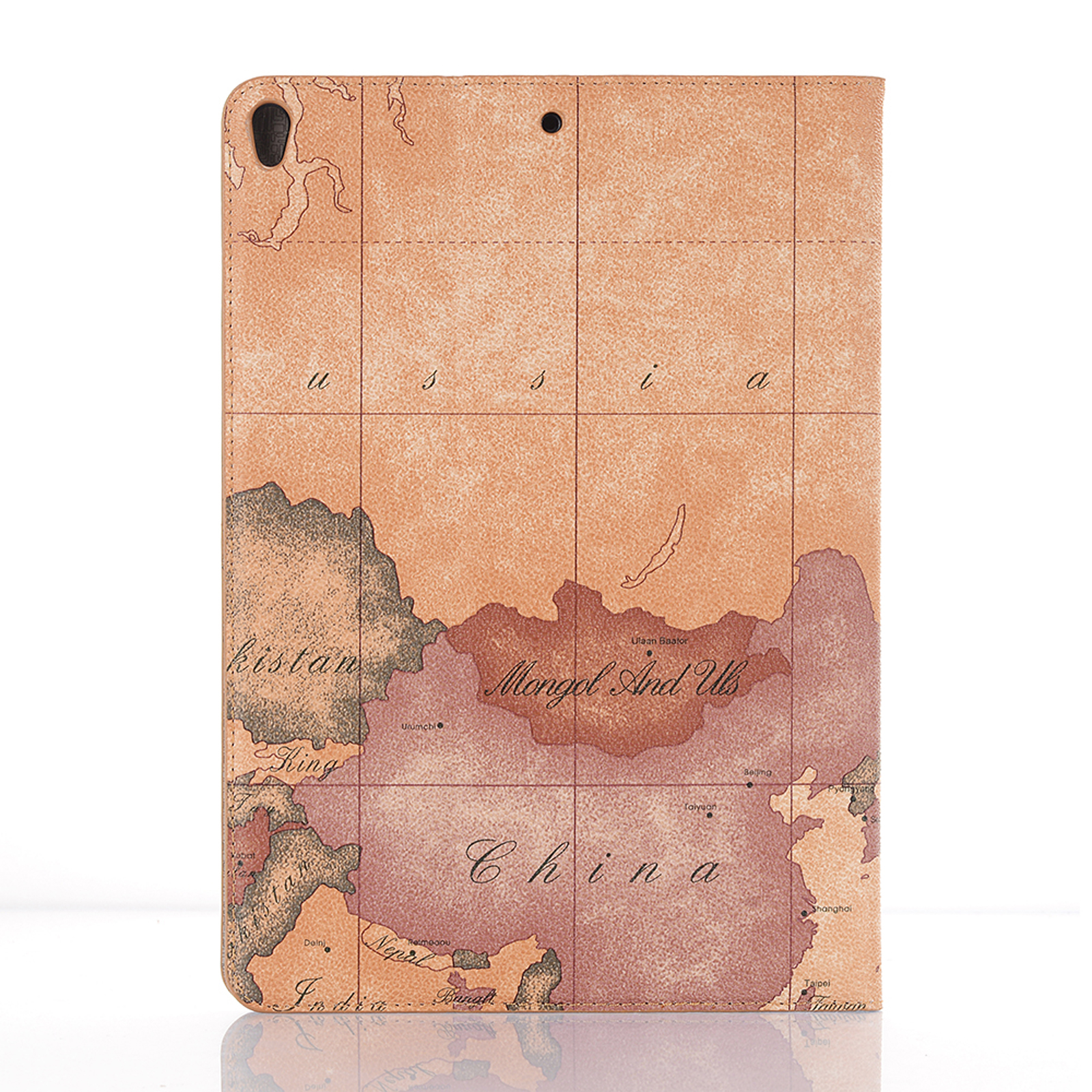 Tablethülle mit Kartendesign. Die Karte zeigt Asien und Umgebung.