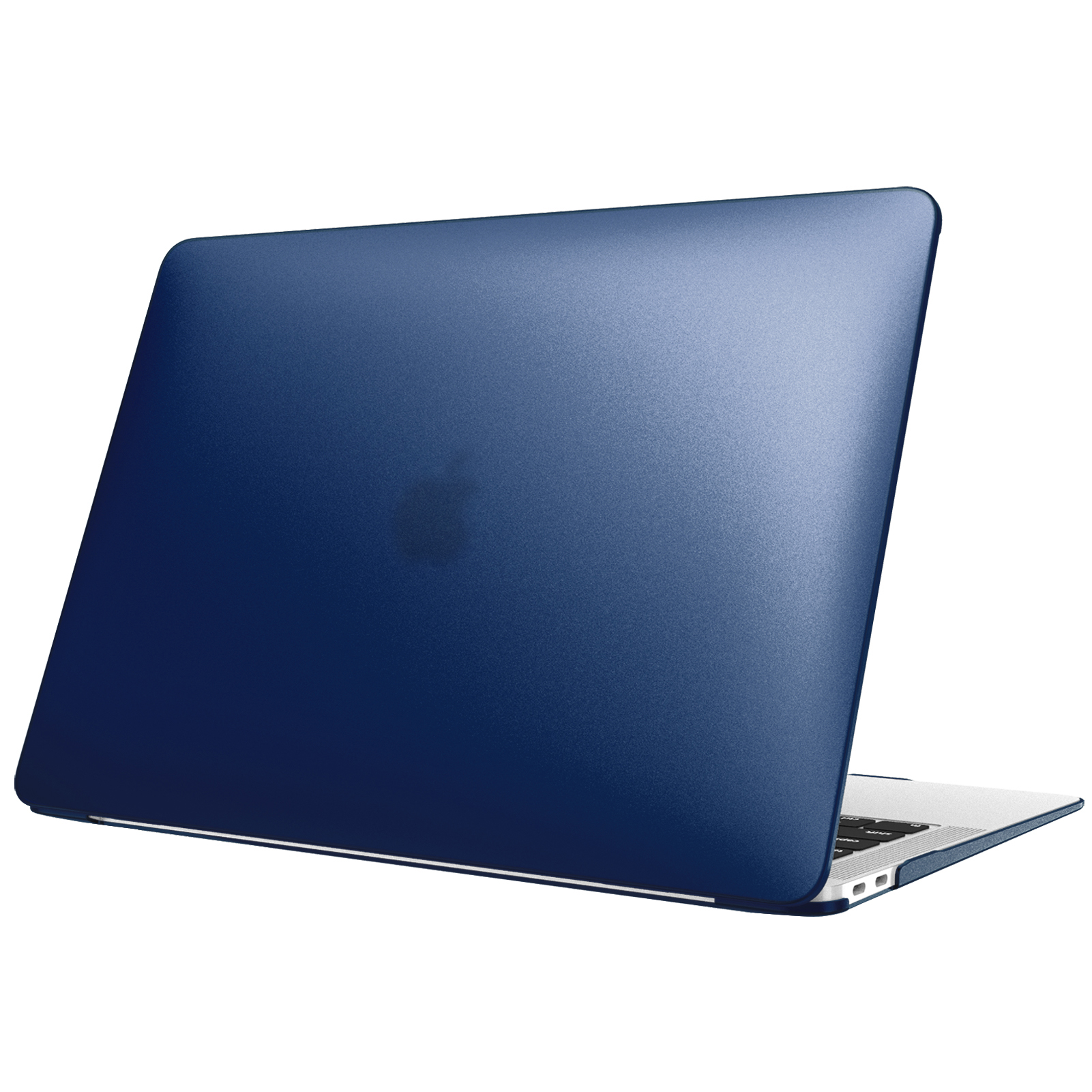 Eine blaue Laptop-Hülle. Weißer Hintergrund.