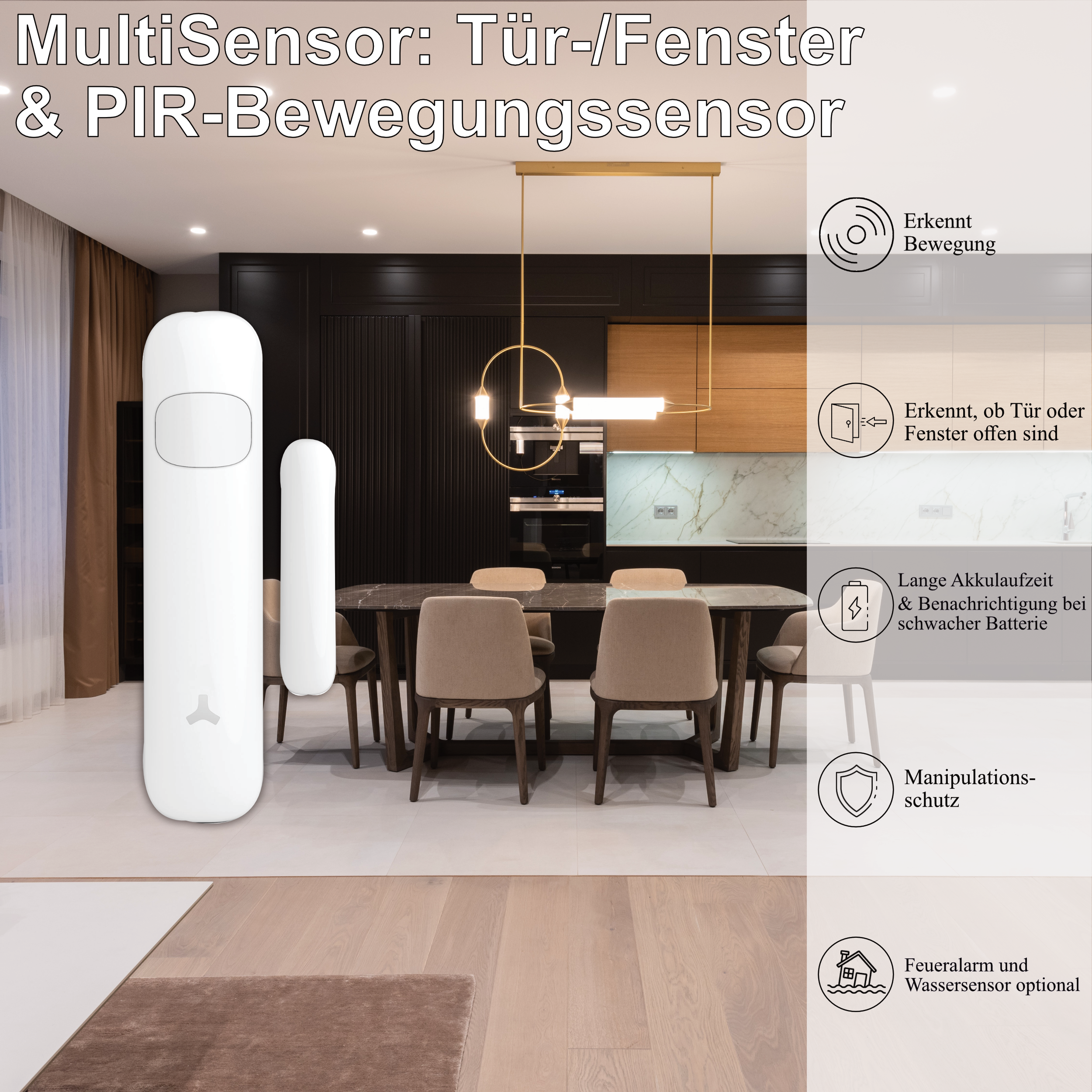 INGA Smart Home MultiSensor, Bewegingsmelder Tür-/Fensterkontakt, Weiß