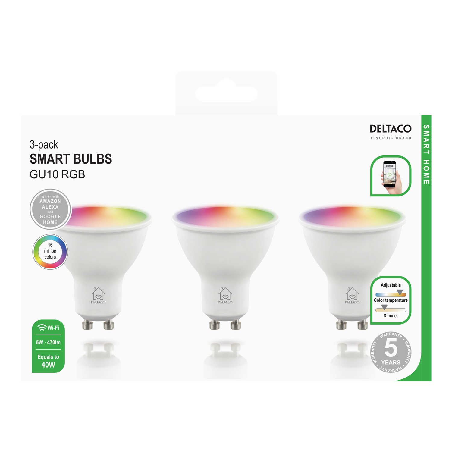 HOME DELTACO warmweiß, Glühbirne GU10 Smarter SMART smart RGB Spot