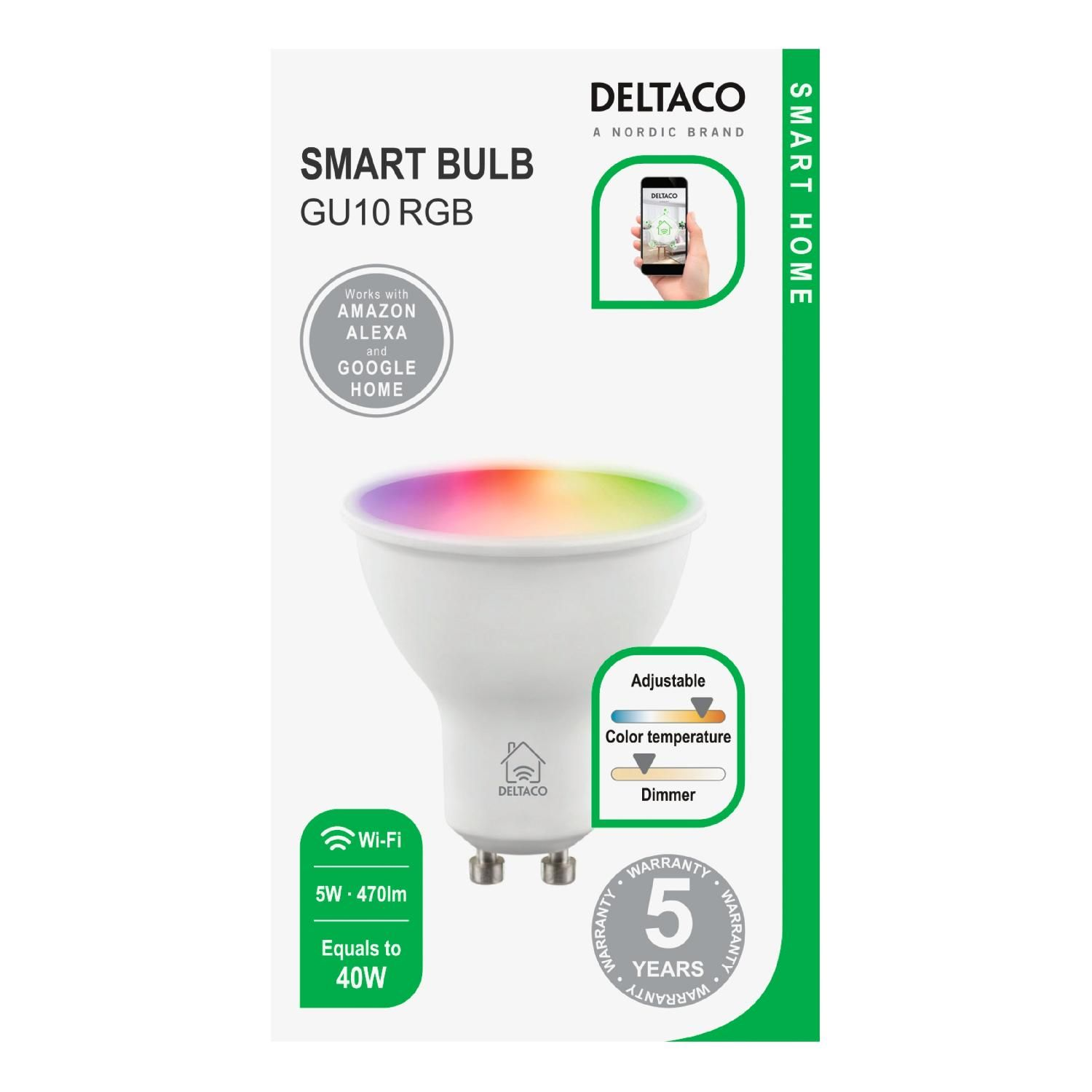 DELTACO SMART HOME Glühbirne Spot smart warmweiß, Smarter GU10 RGB