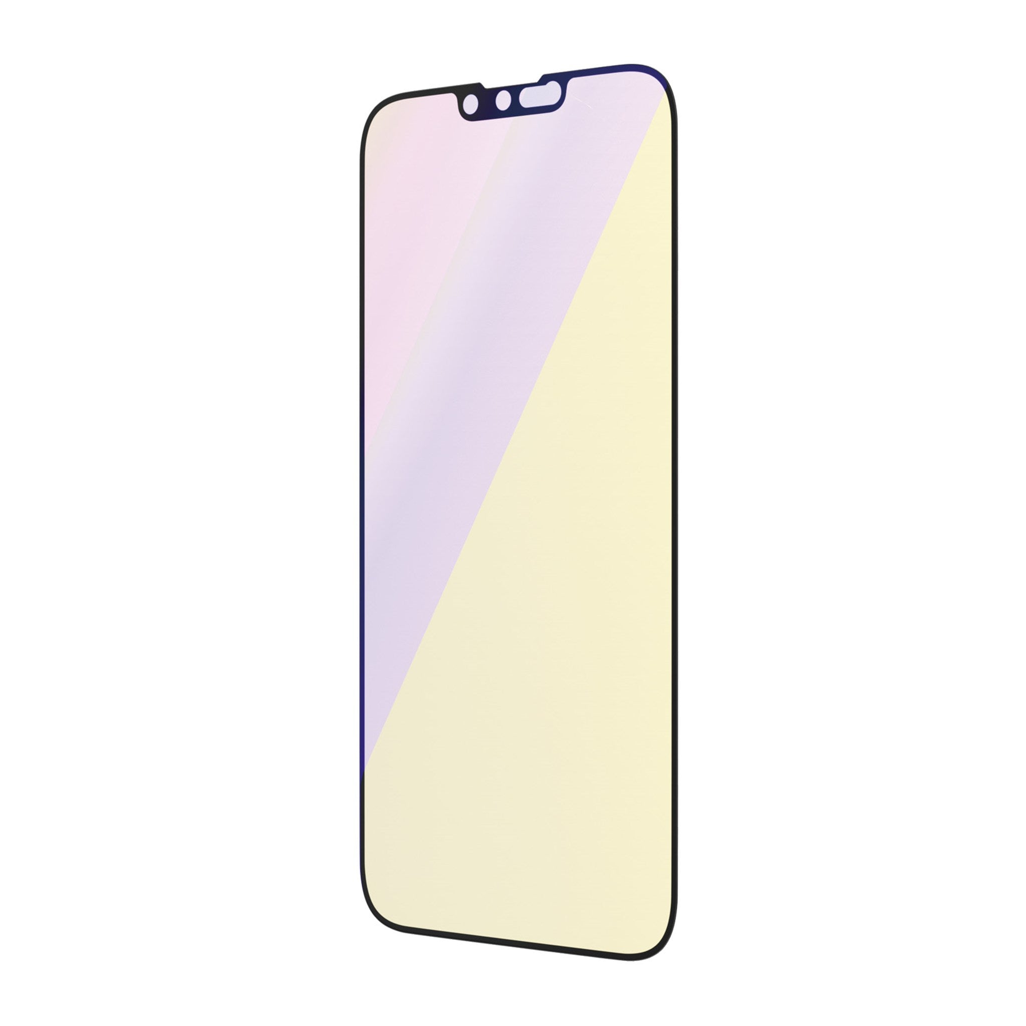 Schutzfolie für ein Smartphone, mit Notch für die Kamera und gelblichem Farbton.