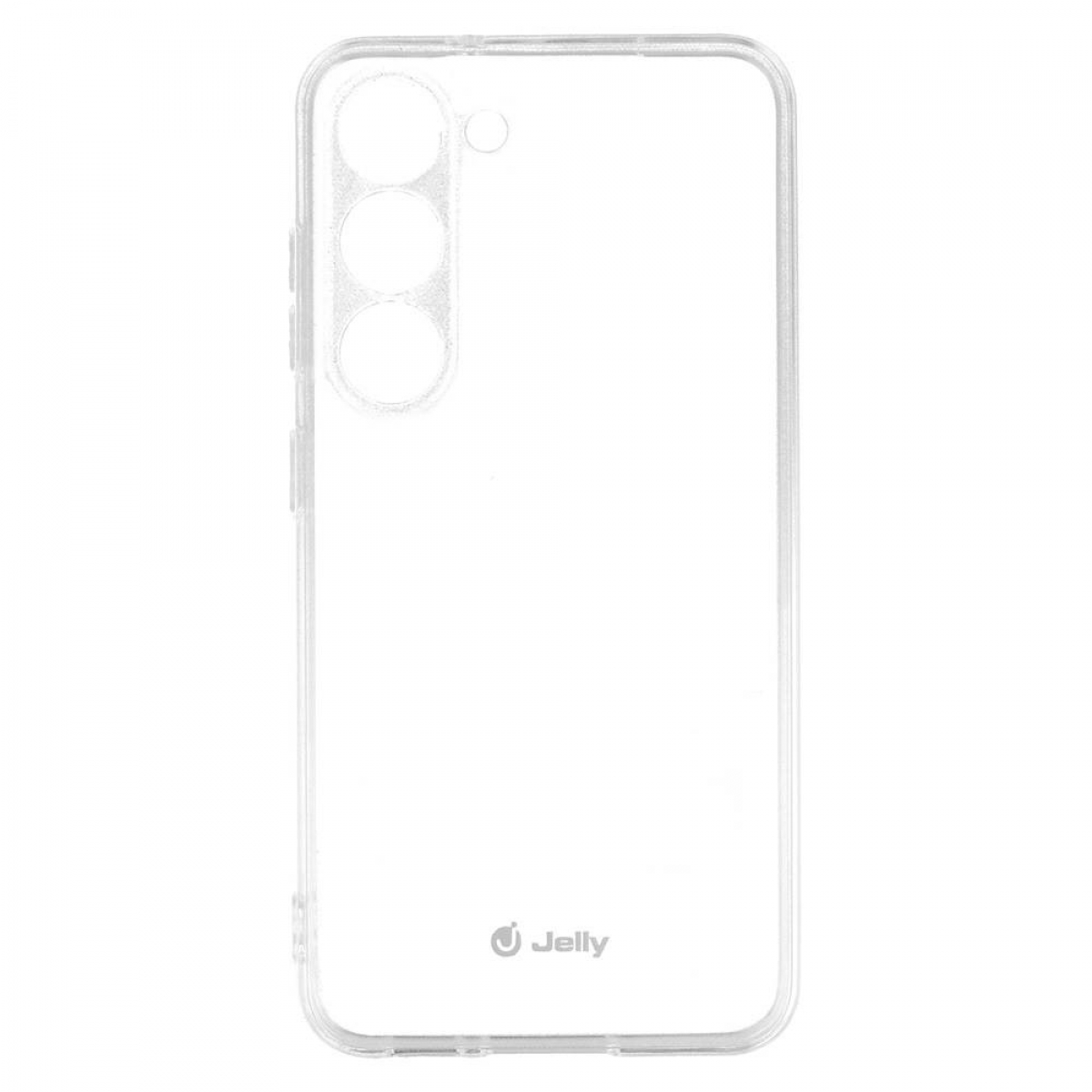 Eine klare, transparente Handyhülle mit drei Kameraausschnitten und dem Wort 'Jelly'.