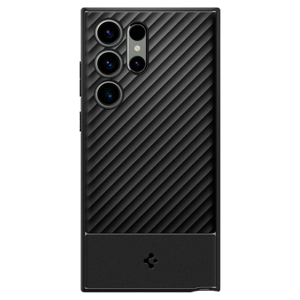Schwarze Handy-Rückseite mit strukturiertem Design und Kameramodul.