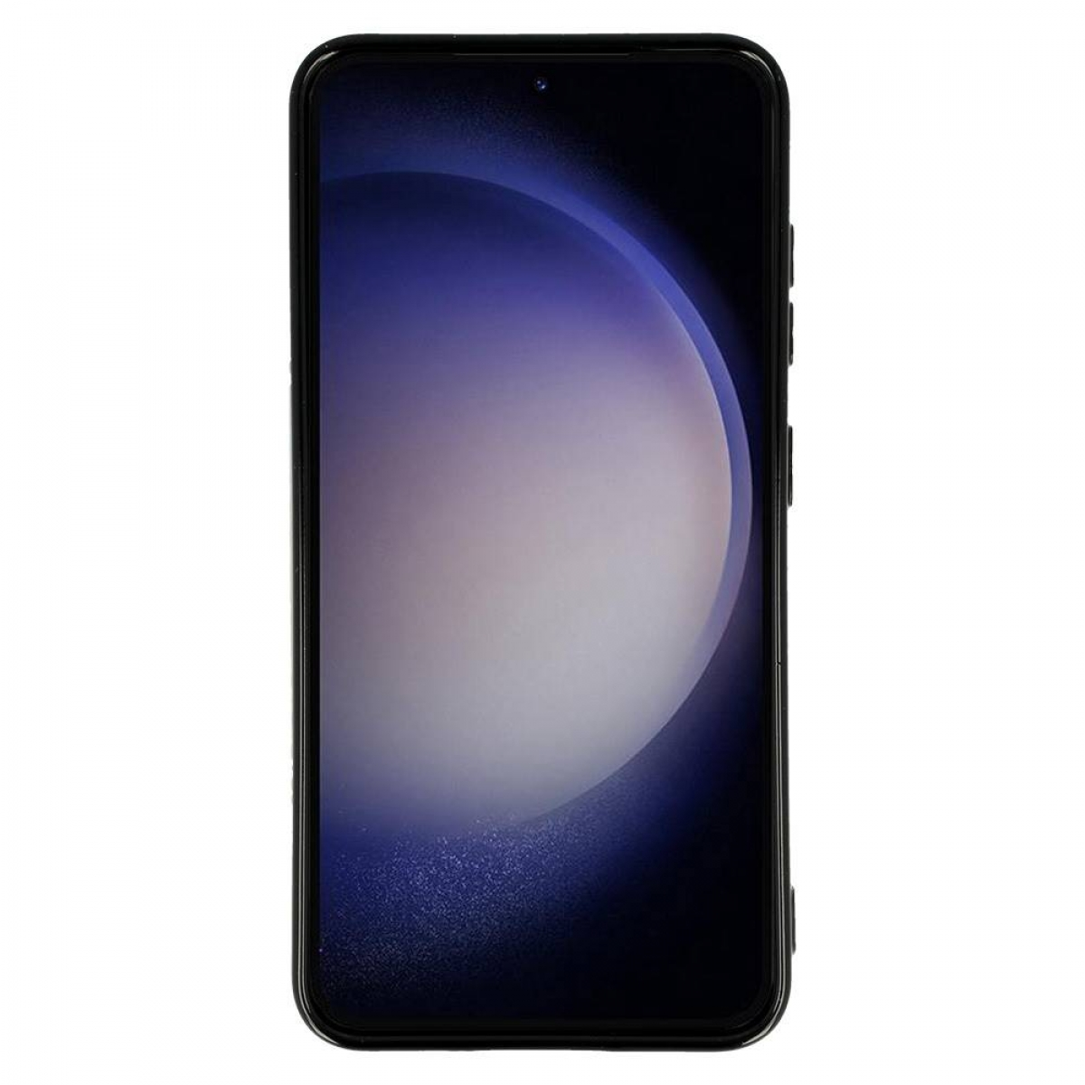 Schwarzes Smartphone mit gewölbtem Bildschirm. Farbverlauf auf dem Bildschirm.