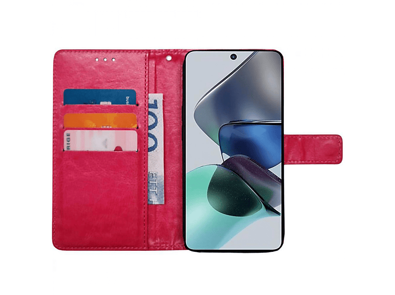 CASEONLINE 3-karten, Bookcover, Motorola, Moto G23, Rosa