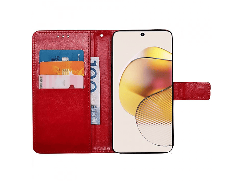CASEONLINE 3-karten, Bookcover, Motorola, Rot Moto G73