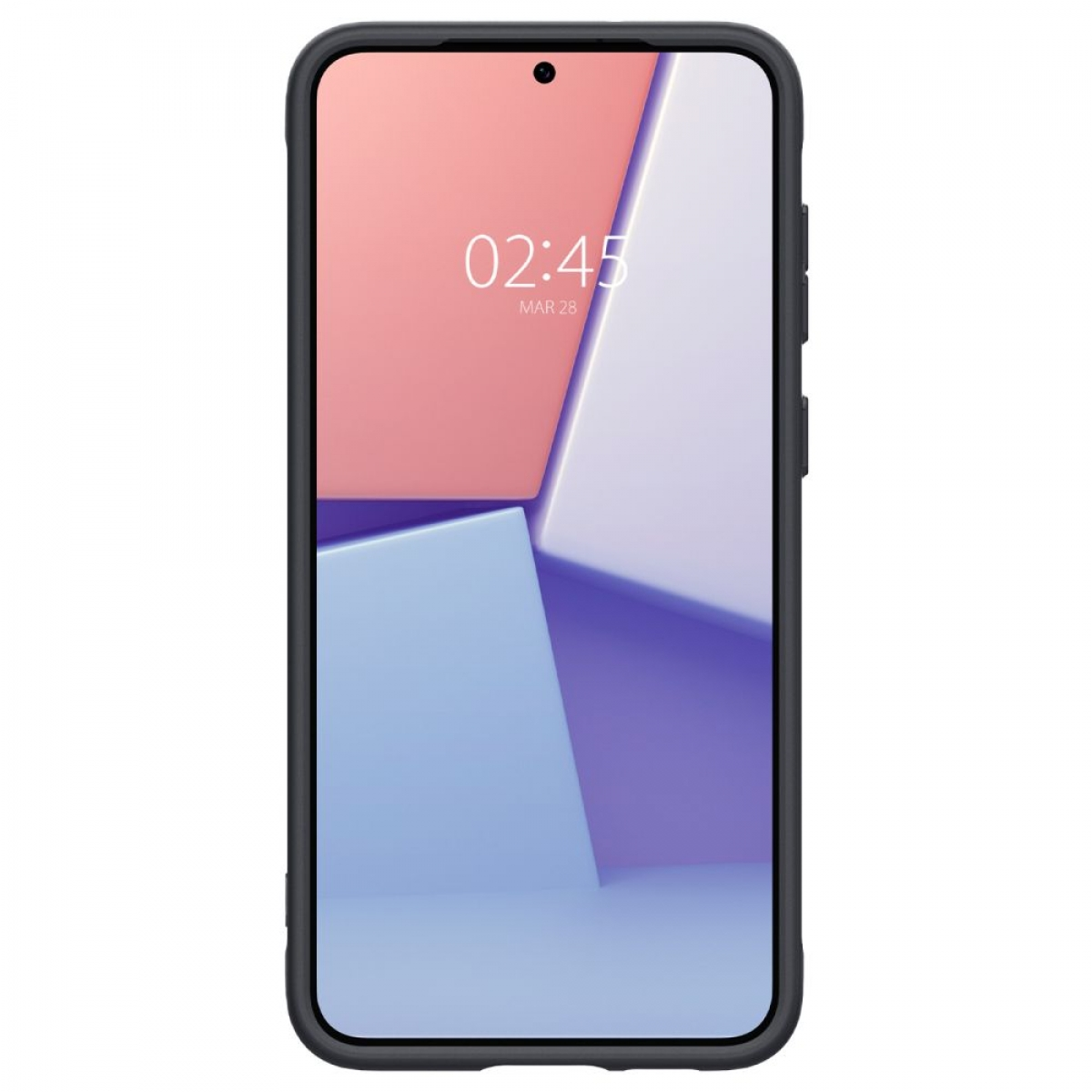 Smartphone in einer Hülle mit App-Oberfläche auf dem Bildschirm.