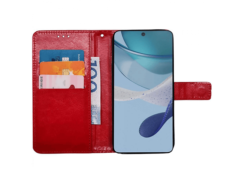 CASEONLINE 3-karten, Bookcover, Motorola, Moto G53, Rot