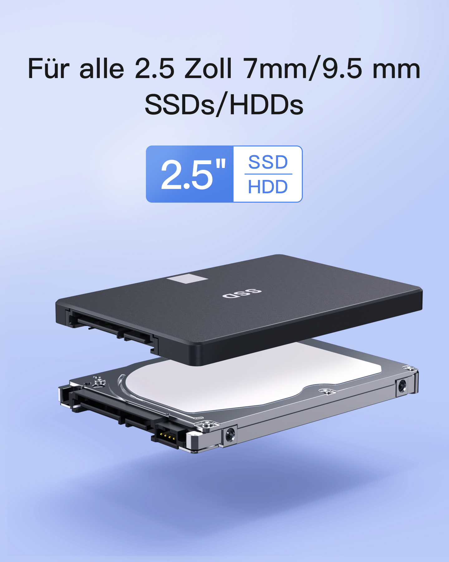 INATECK USB 3.2 mit SSDs Festplattengehäuse, zu Silikon-Hülle Festplattengehäuse 6Gbps, für UASP bis HDDs, 2,5 black und mit