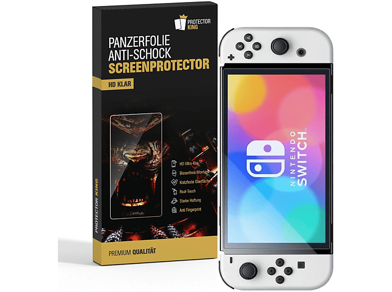 PROTECTORKING 4x Panzerfolie NANO ANTI-SHOCK HD KLAR Displayschutzfolie(für Nintendo Switch Oled)