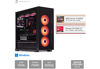 SEDATECH AMD Ryzen 9 5950X mit Wasserkühlung, Windows 11 Home mehrsprachig, Gaming PC , 16 GB RAM , 500 GB  SSD   , Radeon RX 6600XT , 8 GB 