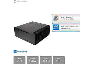 SEDATECH Intel i3-10100T, passiv gekühlt,, Windows 11 Home mehrsprachig, PC-desktop , 8 GB RAM , 500 GB  SSD , 2000 GB  HDD , Intel UHD Graphics 630  