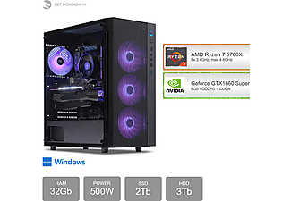 SEDATECH AMD Ryzen 7 5700X, Windows 11 Home mehrsprachig, Gaming PC , 32 GB RAM , 2000 GB  SSD , 3000 GB  HDD , Geforce GTX1660 Super , 6 GB 