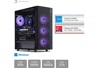 SEDATECH Intel i5-12400F, Windows 11 Home mehrsprachig, Gaming PC , 8 GB RAM , 500 GB  SSD , 2000 GB  HDD , Radeon RX 6600 , 8 GB 