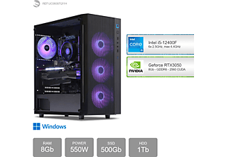 SEDATECH Intel i5-12400F, Windows 11 Home mehrsprachig, Gaming PC , 8 GB RAM , 500 GB  SSD , 1000 GB  HDD , Geforce RTX3050 , 8 GB 