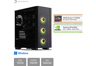 SEDATECH AMD Ryzen 7 5700X, Windows 11 Home mehrsprachig, Gaming PC , 16 GB RAM , 500 GB  SSD   , Geforce RTX3050 , 8 GB 