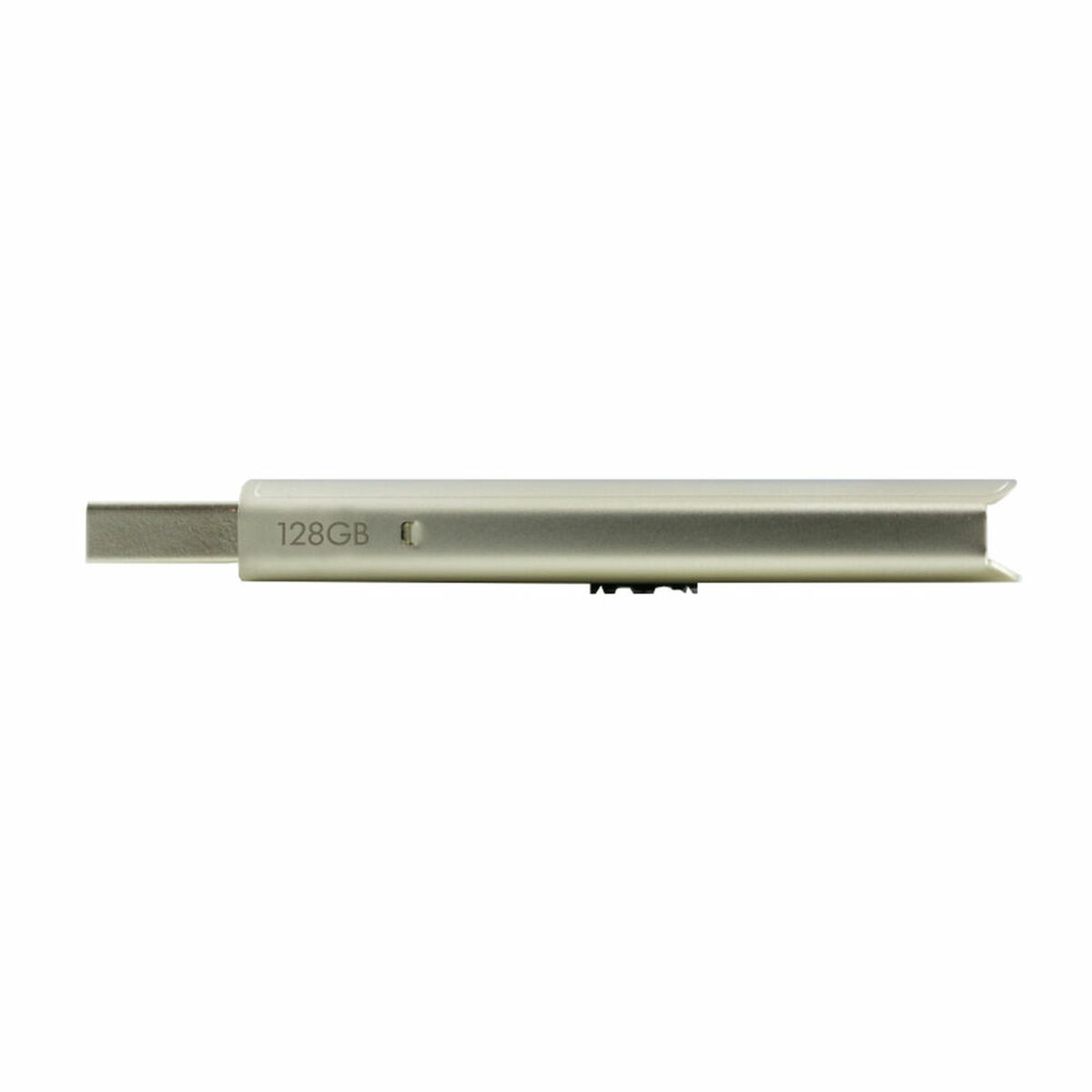 Silberner USB-Stick. Er hat eine 128GB-Beschriftung und ein silbernes Metallgehäuse.