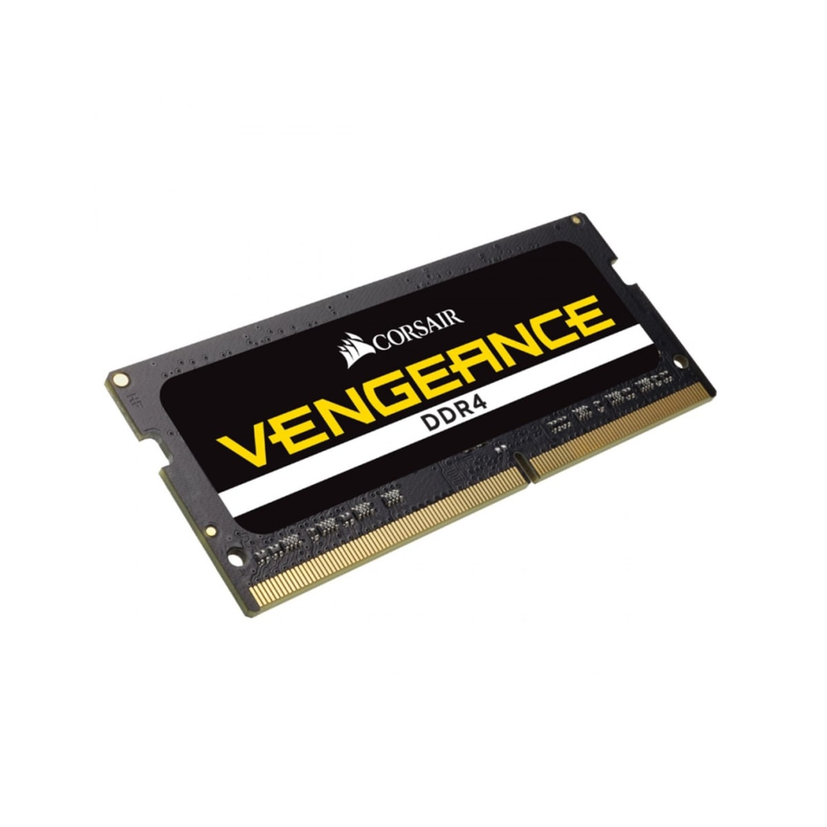 Czarny moduł RAM Corsair Vengeance DDR4 z żółtym tekstem na białym tle.