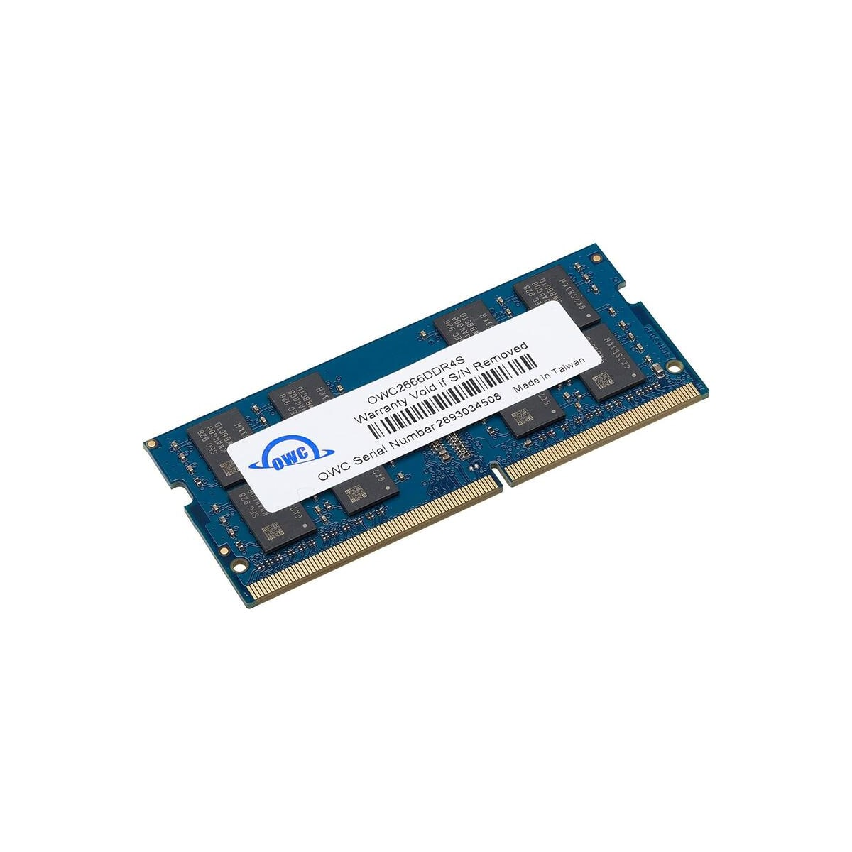 Niebieski moduł pamięci RAM z logo OWC.