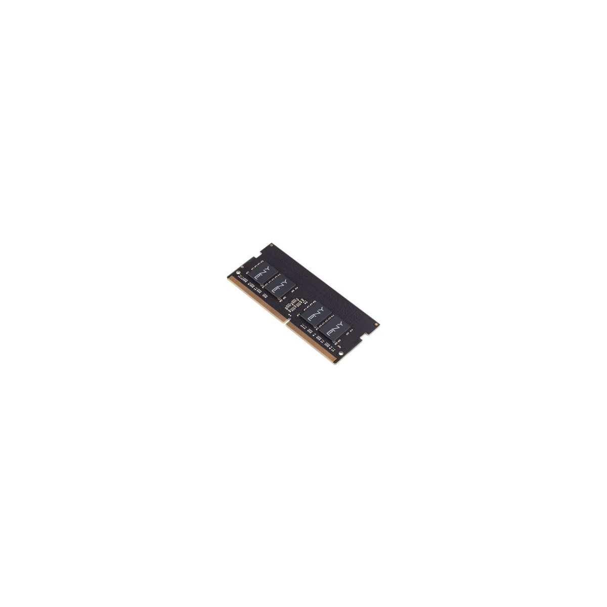 Un modulo di memoria RAM nero su sfondo bianco. Il modulo ha un adesivo PNY.
