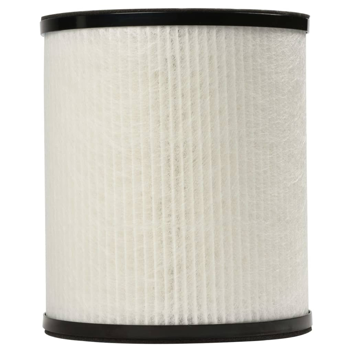 Ein zylindrischer Luftfilter mit weißem Filtermedium und schwarzen Endkappen.