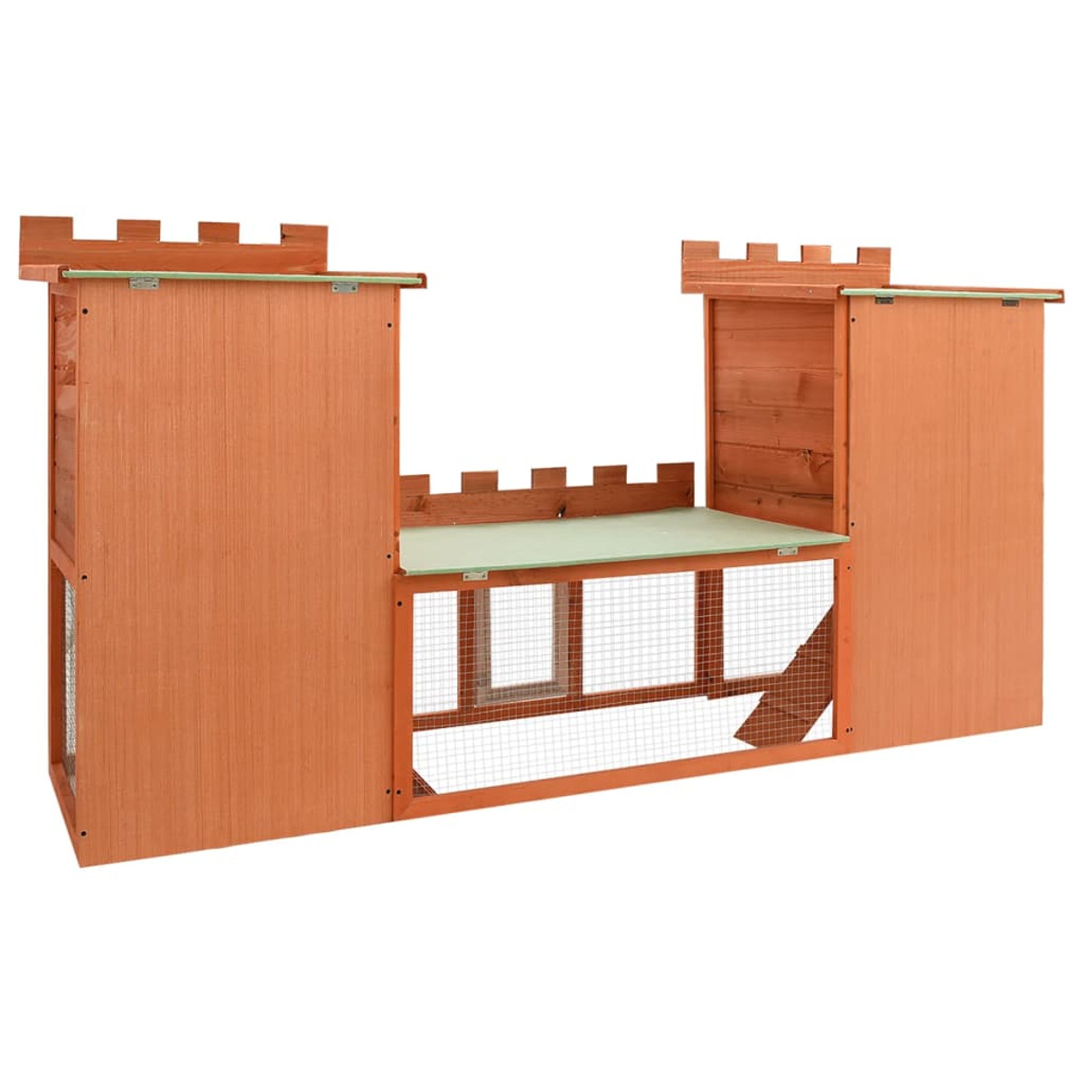 Tierhaus aus Holz im Burg-Design. Mit geschlossenen Bereichen.