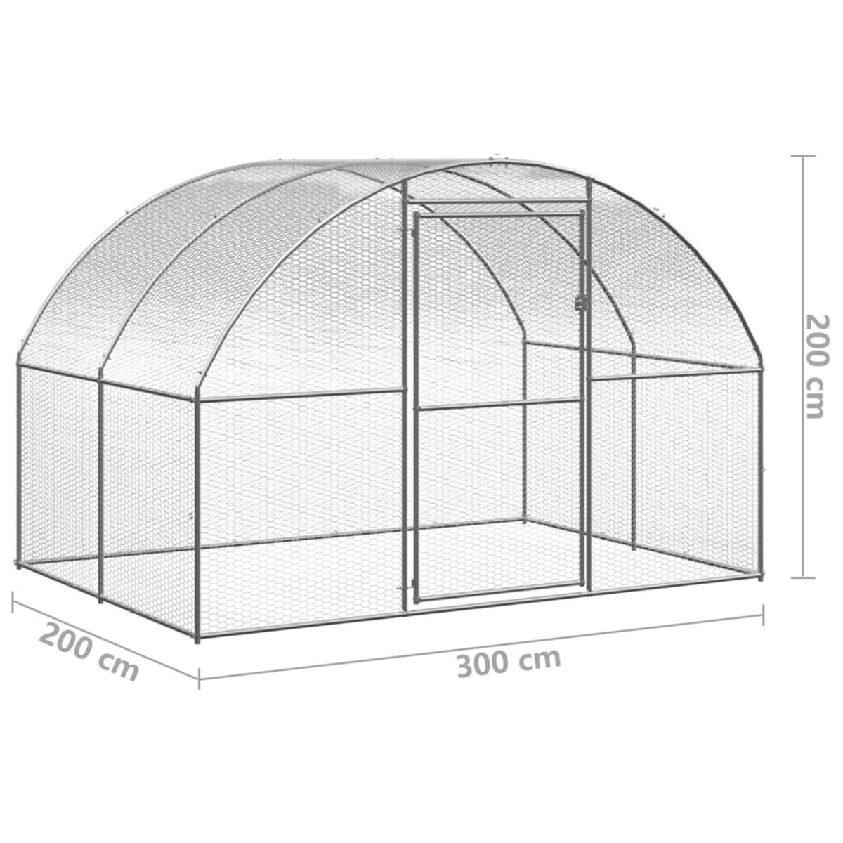 Ein Metall-Hühnerstall mit Tür. Misst 200x300x200 cm.
