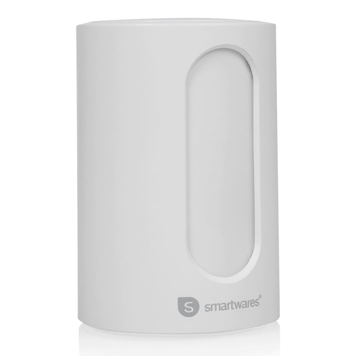 Białe cylindryczne urządzenie Smartwares z zakrzywionym wycięciem.