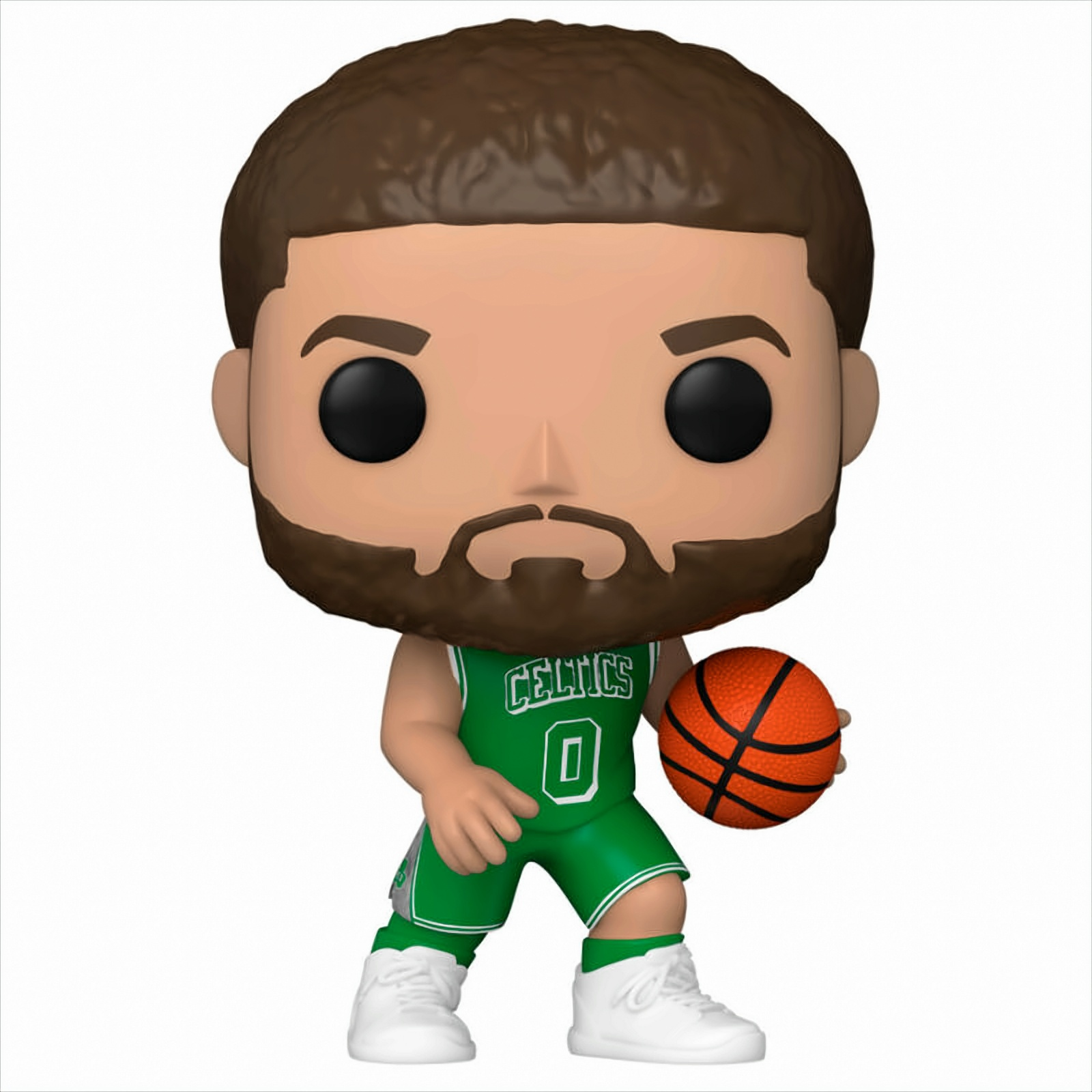 Funko Pop Figur eines Basketballspielers in grünem Trikot mit Ball.
