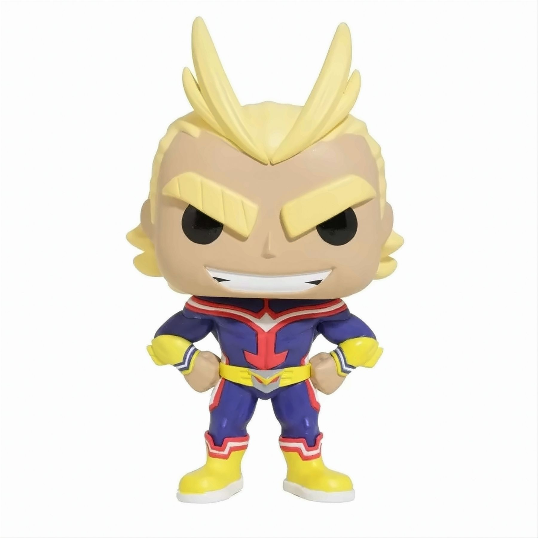 All Might Figur aus My Hero Academia, steht mit den Händen in den Hüften, lächelnd.