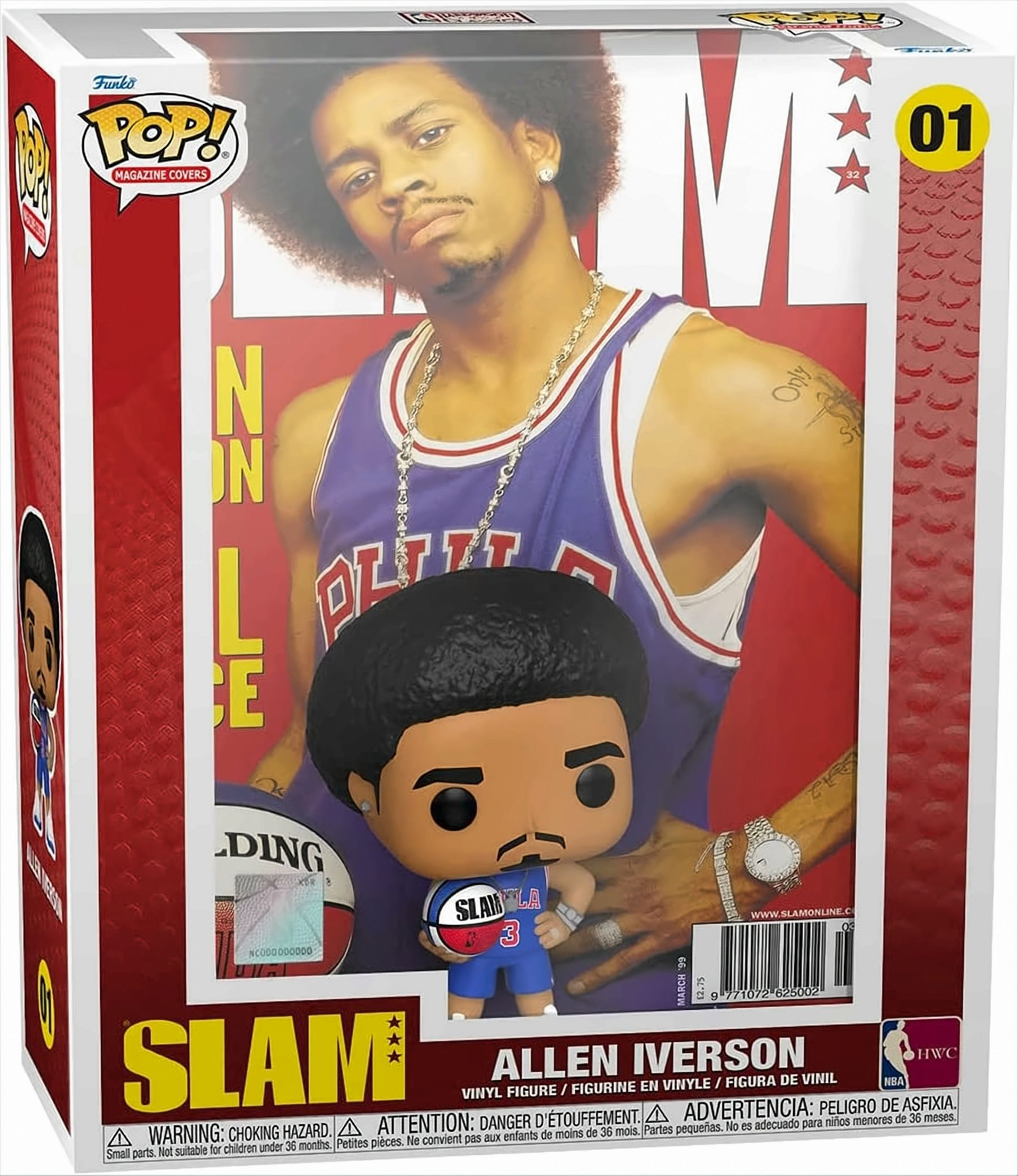 Eine Funko Pop-Box mit einer Figur von Allen Iverson. Die Box ist ein Zeitschriften-Cover.