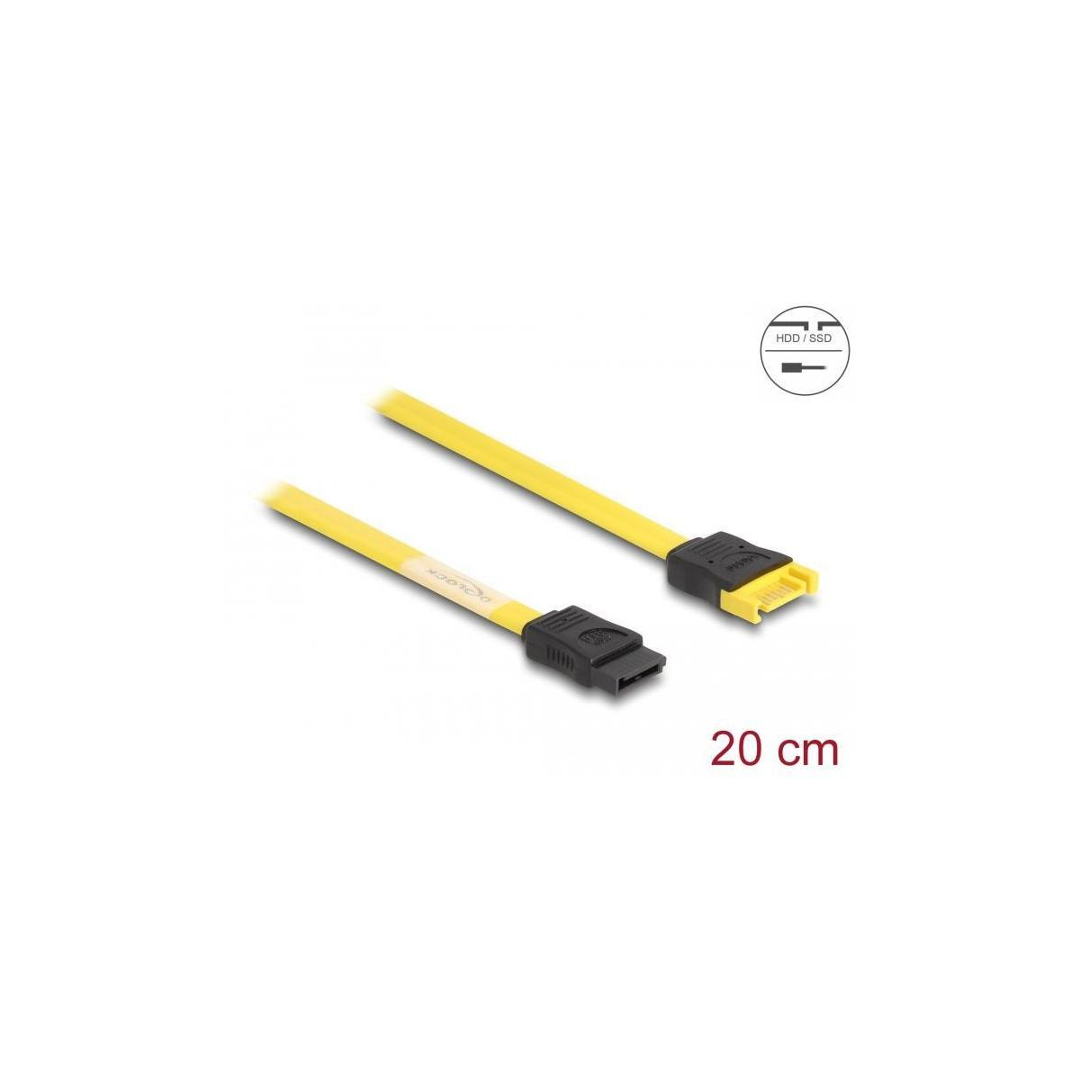 Cavi dati SATA gialli con connettori, su superficie bianca, con testo.