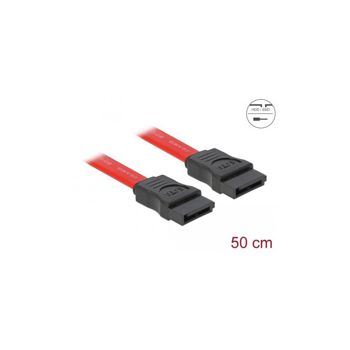 Due cavi SATA rossi con connettori neri, etichettati 'SATA' e '50 cm' su sfondo bianco.