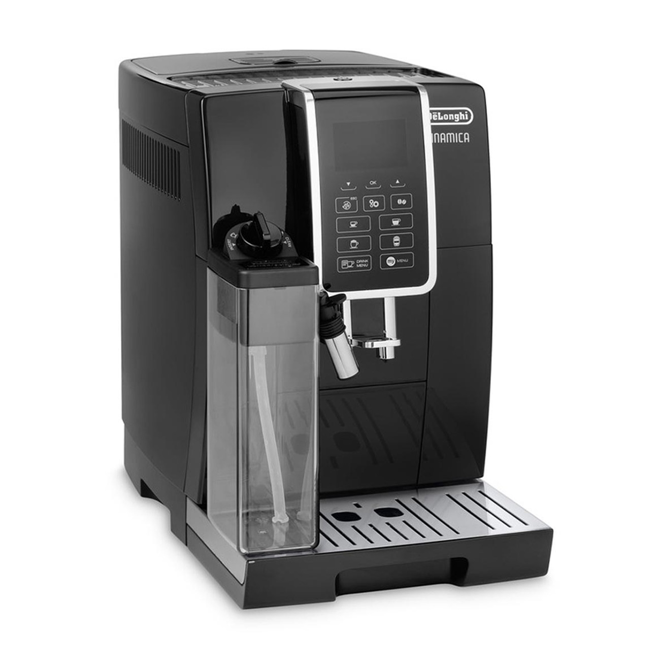 Cafetera superautomática - De'Longhi Cafetera Superautomática Dinámica ECAM350.55.B. 2 Tazas Simultáneas. Pantalla LCD. Panel T DELONGHI, 15 barbar, 1450 W, 2 tazas, Negro