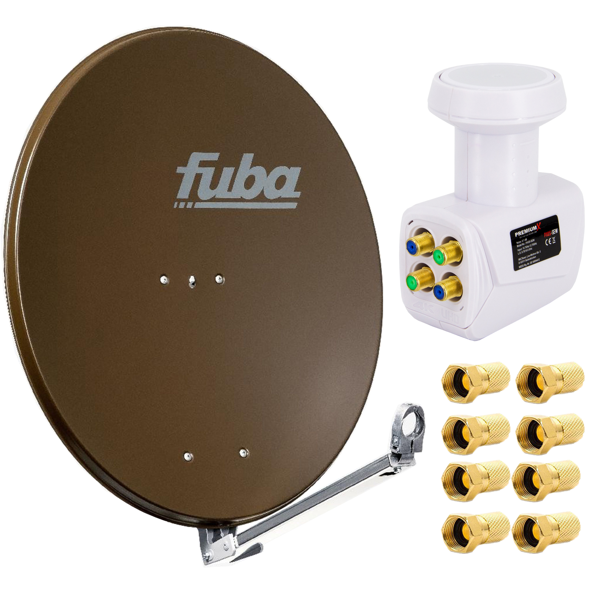 FUBA DAL Quad cm, Braun 80cm Alu LNB 800 B (80 LNB) Anlage 8x Quad Sat Satellitenantenne F-Stecker