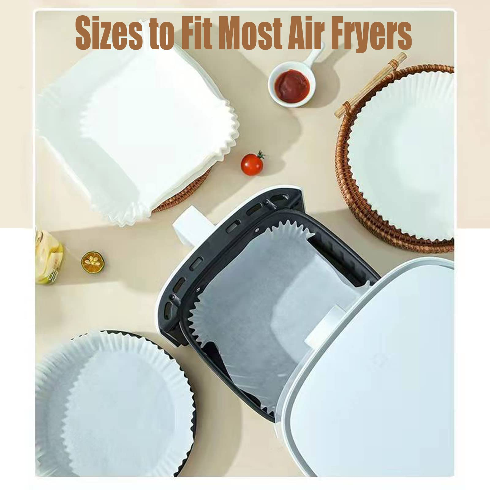 100 Luftfritteusen-Papiereinlagen Fryer für Fritteusen Einwegpapier INF Griff Air Stk mit