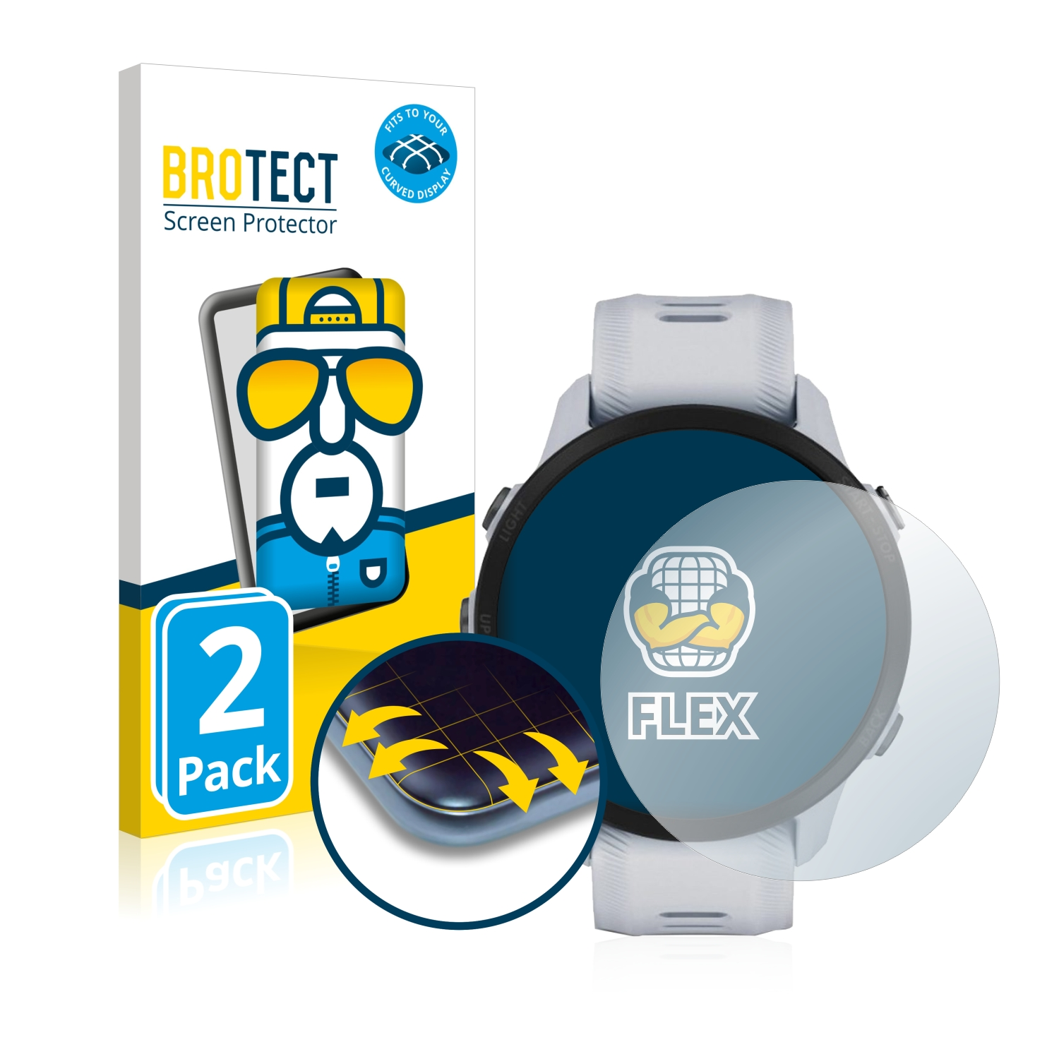 BROTECT 2x Flex Full-Cover 3D Garmin Forerunner 955 Curved Solar) Schutzfolie(für