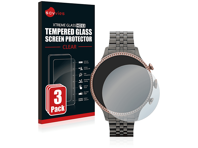 SAVVIES 3x 9H klares Schutzglas (für Fossil Gen 6 (42mm))