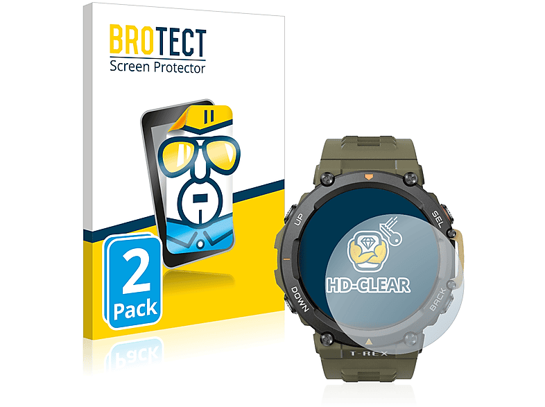 BROTECT 2x klare Schutzfolie(für Huami Amazfit T-Rex 2) | Smartwatch Schutzfolien & Gläser